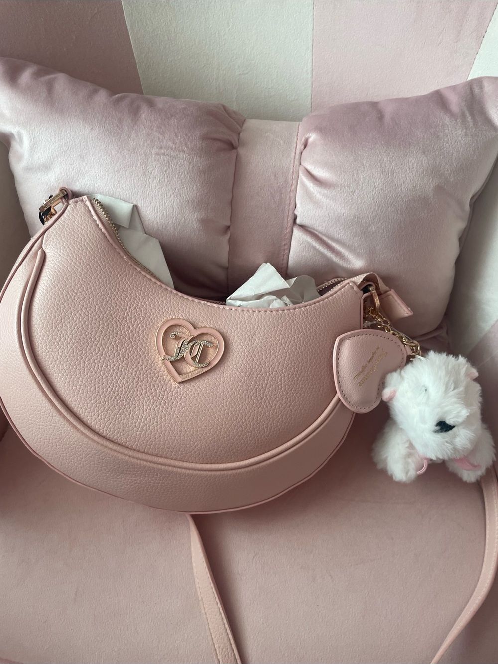 Juicy Couture Pink Crescent Crossbody with Heart Logo and Charm